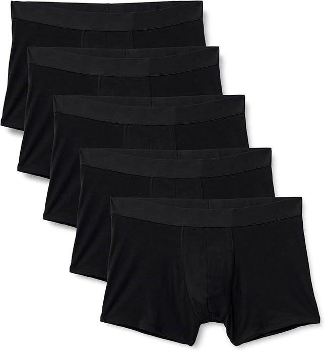 Amazon Essentials Men's Cotton Jersey Boxer Shorts Underwear, Pack of 5, Black, Large