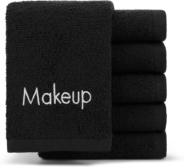 Arkwright Makeup Towels - Pack of 6 - Soft & Gentle Cotton Washcloth Face Make Up Remover, Reusuable Eraser Cloth Essentials for Hosts & Artists, 13 x 13 in, Black