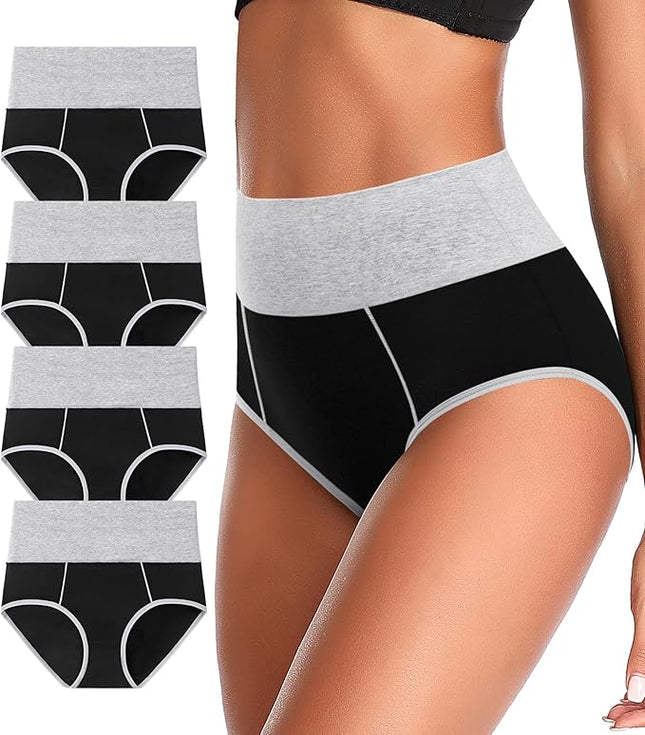 ASIMOON Womens Tummy Control Underwear Cotton High Waisted Panties Soft Breathable Briefs Postpartum C Section Panties Pack