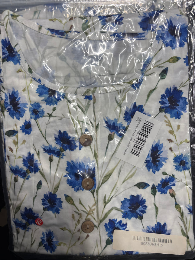 Women's 3/4-Sleeve T-Shirt — Button-Down, Floral Print, Casual Style, Basic Tunic