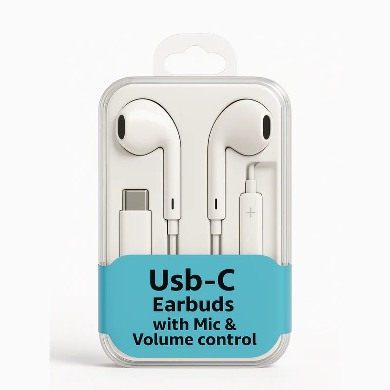 USB-C earbuds with volume control & mic