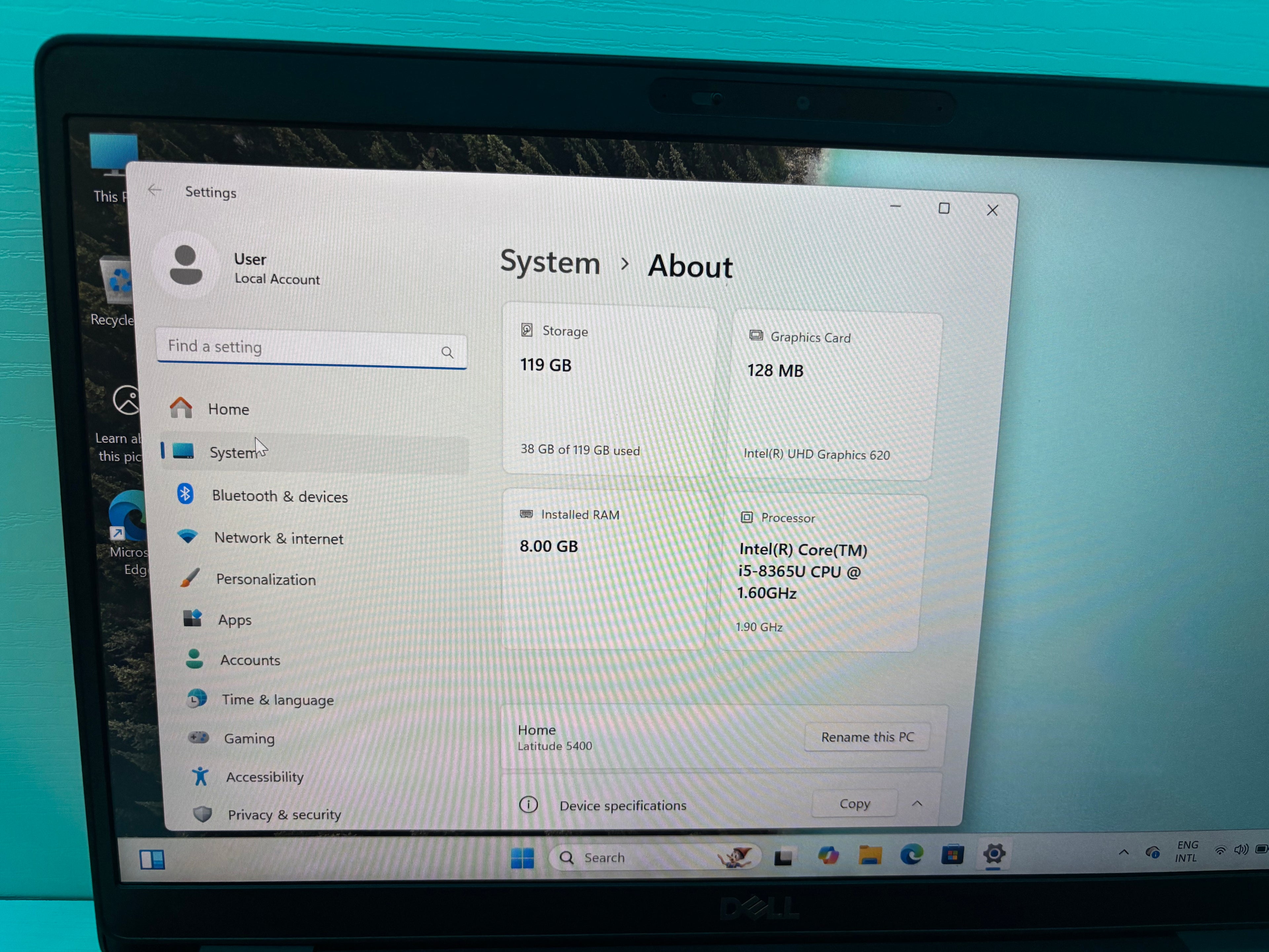 Dell Latitude 5400 laptop with Intel Core i5-8365U 1.9GHz