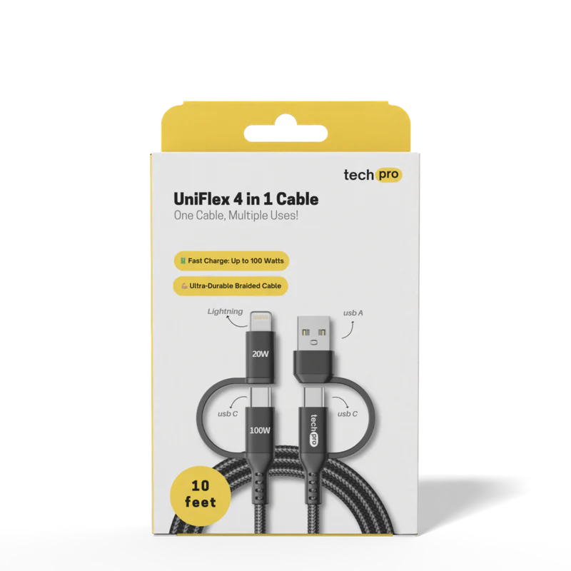 Buy 10ft 4-in-1 Fast Charging Braided Cable in Retail Box Packaging