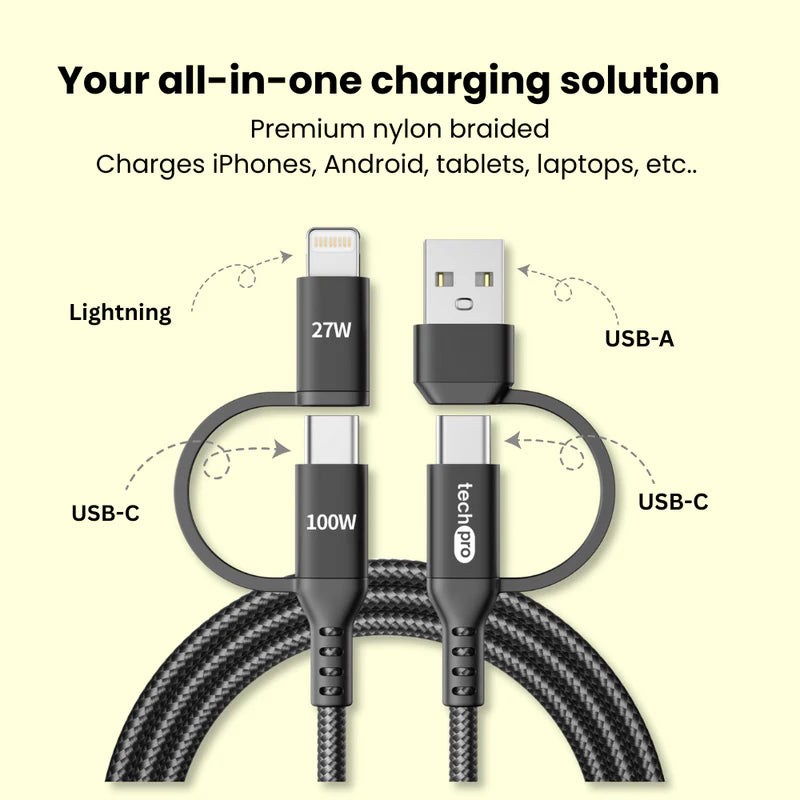 Buy 10ft 4-in-1 Fast Charging Braided Cable in Retail Box Packaging