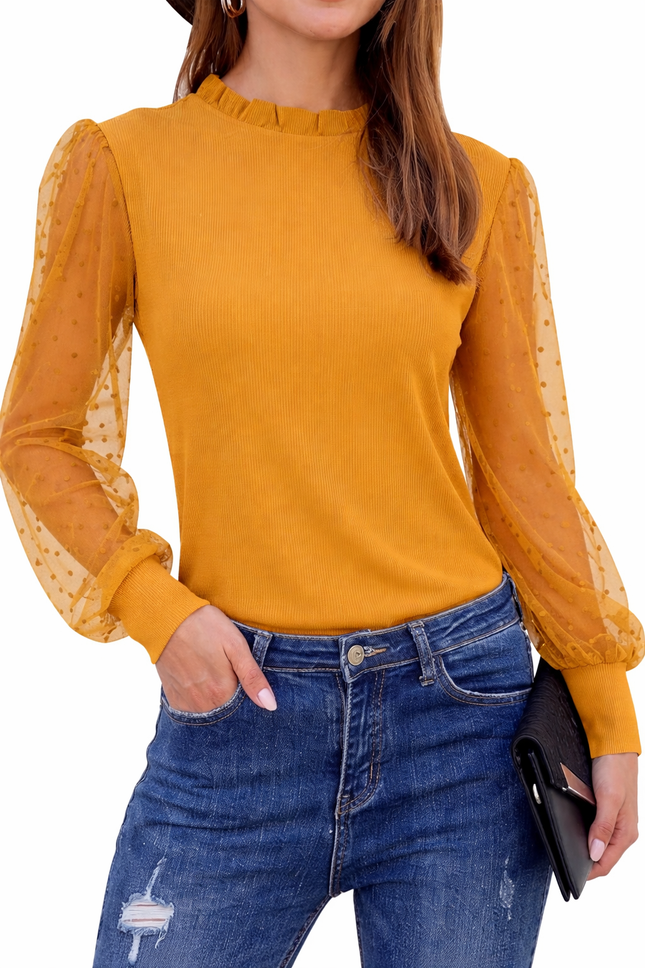 Blooming Jelly Womens Mock Neck Tops Polka Dot Work Blouses Long Sleeve Dressy Shirts Fall Outfits 2025 (Small, Blue)